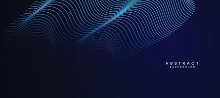 Abstract Dark Navy Blue Waving circles lines Technology Background. Modern Holo gradient with glowing lines shiny geometric shape and diagonal, for brochure, cover, poster, banner, website, header vector