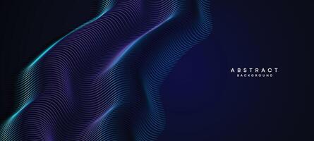 Abstract Dark Navy Blue Waving circles lines Technology Background. Modern Holo gradient with glowing lines shiny geometric shape and diagonal, for brochure, cover, poster, banner, website, header vector