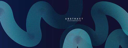 Abstract Dark Navy Blue Waving circles lines Technology Background. Modern Blue gradient with glowing lines shiny geometric shape and diagonal, for brochure, cover, poster, banner, website, header vector