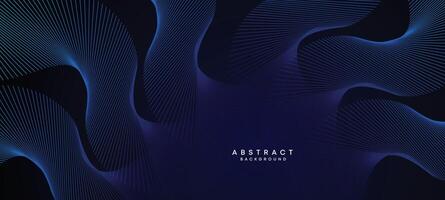 Abstract Dark Blue Waving circles lines Technology Background. Modern Navy Blue gradient with glowing lines shiny geometric shape and diagonal, for brochure, cover, poster, banner, website, header vector