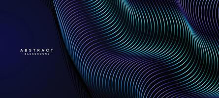 Abstract Dark Navy Blue Waving circles lines Technology Background. Modern Holo gradient with glowing lines shiny geometric shape and diagonal, for brochure, cover, poster, banner, website, header vector