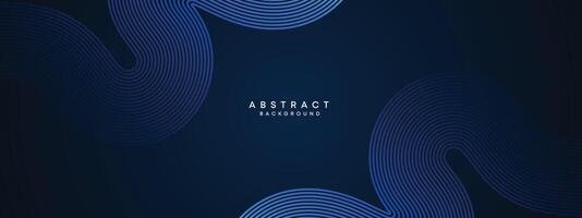 Abstract Dark Navy Blue Waving circles lines Technology Background. Modern Blue gradient with glowing lines shiny geometric shape and diagonal, for brochure, cover, poster, banner, website, header vector