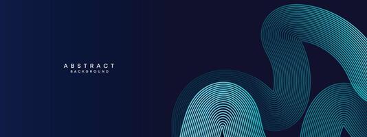 Abstract Dark Navy Blue Waving circles lines Technology Background. Modern Blue gradient with glowing lines shiny geometric shape and diagonal, for brochure, cover, poster, banner, website, header vector