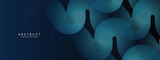 Abstract Dark Navy Blue Waving circles lines Technology Background. Modern Blue gradient with glowing lines shiny geometric shape and diagonal, for brochure, cover, poster, banner, website, header vector