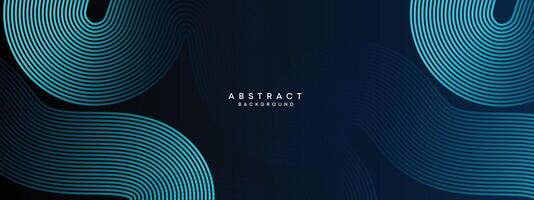 Abstract Dark Navy Blue Waving circles lines Technology Background. Modern Blue gradient with glowing lines shiny geometric shape and diagonal, for brochure, cover, poster, banner, website, header vector