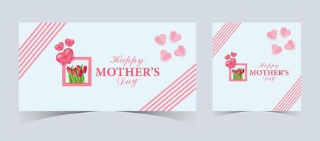 Set of Happy Mother's Day Web Banners and Post Templates. Mother's Day Greeting Card with 3d Love Balloons. Happy Mom Love Sign with Heart and Flowers. Flying Pink Paper Hearts. Mom Love Background vector