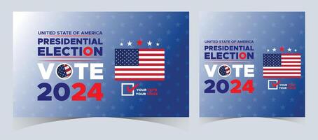 conjunto de votar 2024. presidencial elección día en unido estados elección 2024 EE.UU. político elección Campaña bandera. fondo, correo, bandera, tarjeta, póster diseño con votar día noviembre 5 5 nosotros vector