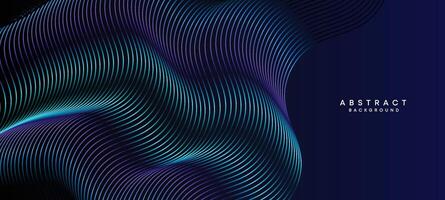 Abstract Dark Navy Blue Waving circles lines Technology Background. Modern Holo gradient with glowing lines shiny geometric shape and diagonal, for brochure, cover, poster, banner, website, header vector