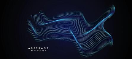 Abstract Dark Navy Blue Waving circles lines Technology Background. Modern Holo gradient with glowing lines shiny geometric shape and diagonal, for brochure, cover, poster, banner, website, header vector