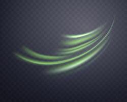 Glowing green lines. Neon realistic energy speed. Abstract light effect. Vector illustration.