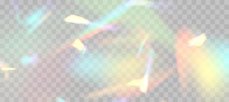 Blurred rainbow refraction overlay effect. Light lens prism effect. Holographic reflection, crystal flare leak shadow overlay. Vector abstract illustration.