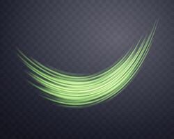 Glowing green lines. Neon realistic energy speed. Abstract light effect. Vector illustration.