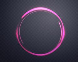 Pink magic ring with glowing. Neon realistic energy flare halo ring. Abstract light effect. Vector illustration.