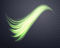 Glowing green lines. Neon realistic energy speed. Abstract light effect. Vector illustration.