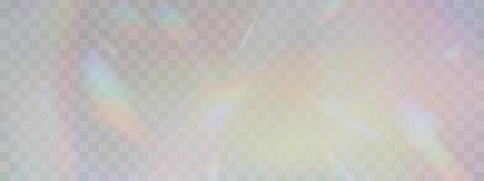 Blurred rainbow refraction overlay effect. Light lens prism effect. Holographic reflection, crystal flare leak shadow overlay. Vector abstract illustration.