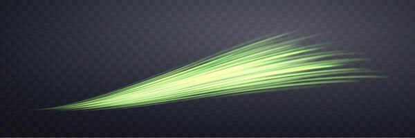 Glowing green lines. Neon realistic energy speed. Abstract light effect. Vector illustration.