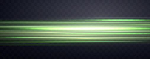 Speed rays, velocity light neon flow, zoom in motion effect, green glow speed lines, colorful light trails, stripes. Abstract background, vector illustration.