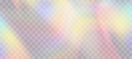 Blurred rainbow refraction overlay effect. Light lens prism effect. Holographic reflection, crystal flare leak shadow overlay. Vector abstract illustration.