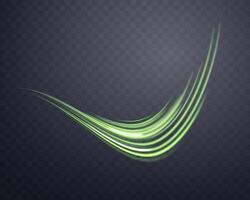 Glowing green lines. Neon realistic energy speed. Abstract light effect. Vector illustration.