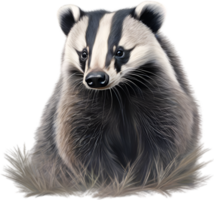 AI generated Badger. Close-up colored-pencil sketch of Badger, Meles meles. png