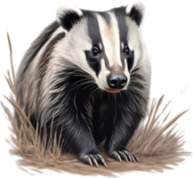 AI generated Badger. Close-up colored-pencil sketch of Badger, Meles meles. png