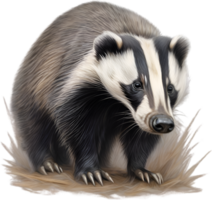 AI generated Badger. Close-up colored-pencil sketch of Badger, Meles meles. png