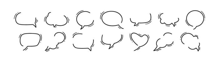 Comic hand drawn loose speech bubble frame set. Cute line decoration for title, notes, dialog, chat, think, headline, talk, comment expression. Callout balloon. Handwriting simple background vector