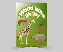 world wild life day poster with animals and text vector