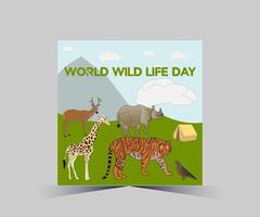 world wild life day poster with animals and text vector