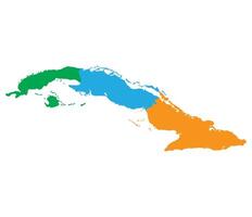 Cuba map. Map of Cuba in three main regions in multicolor vector