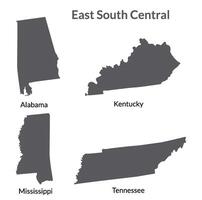 USA states East South Central regions map. vector