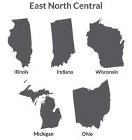 Estados Unidos estados este norte central regiones mapa. vector