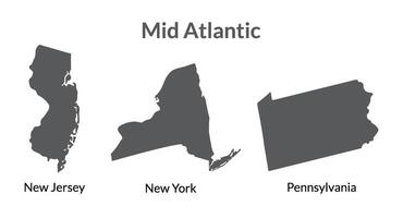 USA states Mid Atlantic  regions map. vector
