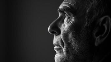 AI generated Old Man looking into the distance acceptance of change mysterious dark background photo