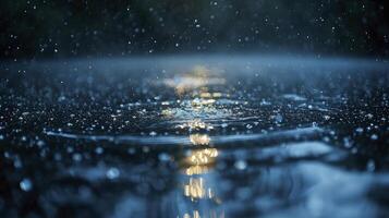 AI generated water droplets close up with light reflection on the water surface. The splash of sparkling water is very dramatic. photo