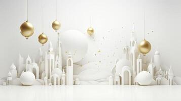 AI generated Ramadan background all white, gold accents. minimalism 3d rendering photo