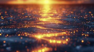 AI generated Reflection of sunset light on the water surface. The splash of sparkling water is very dramatic. Abstract background. photo