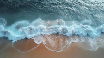 ai generado hermosa azul Oceano olas en limpiar arenoso playa antecedentes. verano vacaciones antecedentes concepto. foto