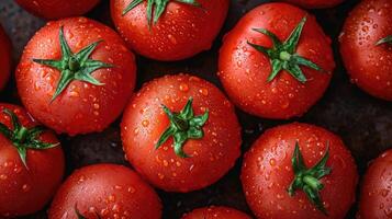 AI generated Tomato background. fresh tomatoes creatively arranged, an artistic layout to showcase color and shape. photo