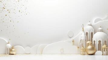 AI generated Ramadan background all white, gold accents. minimalism 3d rendering photo