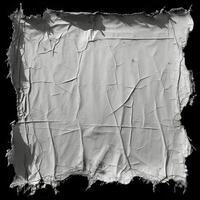 AI generated black and white grunge of a torn white fabric, black background, photo