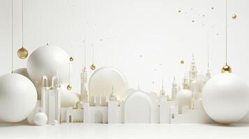 AI generated Ramadan background all white, gold accents. minimalism 3d rendering photo