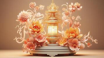 AI generated Happy chinese new year the dragon zodiac sign with flower, lantern, chinese elements. made from resine luxury style. 3d render. photo