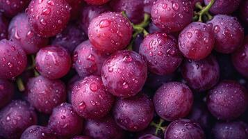 ai generado rojo uvas antecedentes. pulcramente arreglado racimos de rojo uvas, un artístico arreglo a realce el color y belleza. foto