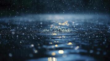 AI generated water droplets close up with light reflection on the water surface. The splash of sparkling water is very dramatic. photo