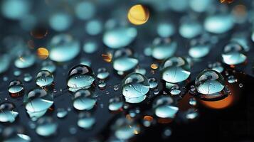 AI generated Raindrops close up. looks wet and fresh. bokeh background. photo