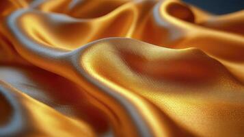 AI generated Golden silk fabric background. The luxurious fabric textured is very realistic and detailed. photo