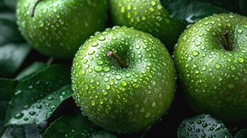 AI generated Green apple fruit background with a feel of freshness. photo