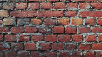 AI generated Weathered, Stained, and Deteriorating Red Brick Wall Background. photo