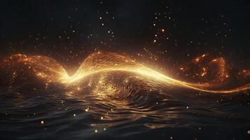 AI generated Wave of bright particles. dark vibes, Sound and music visualization. 3d render illustration. photo